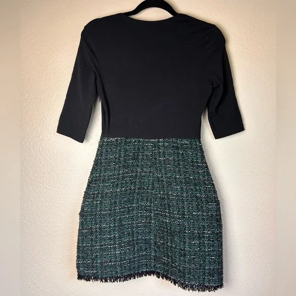 Maje Black/Green Tweed and Cotton Knit Mini Dress - Picture 2 of 5
